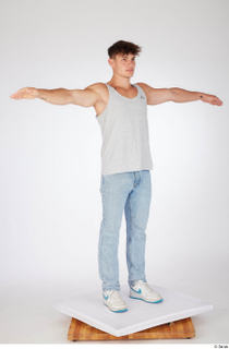 Darren blue jeans casual dressed grey tank top standing t-pose…